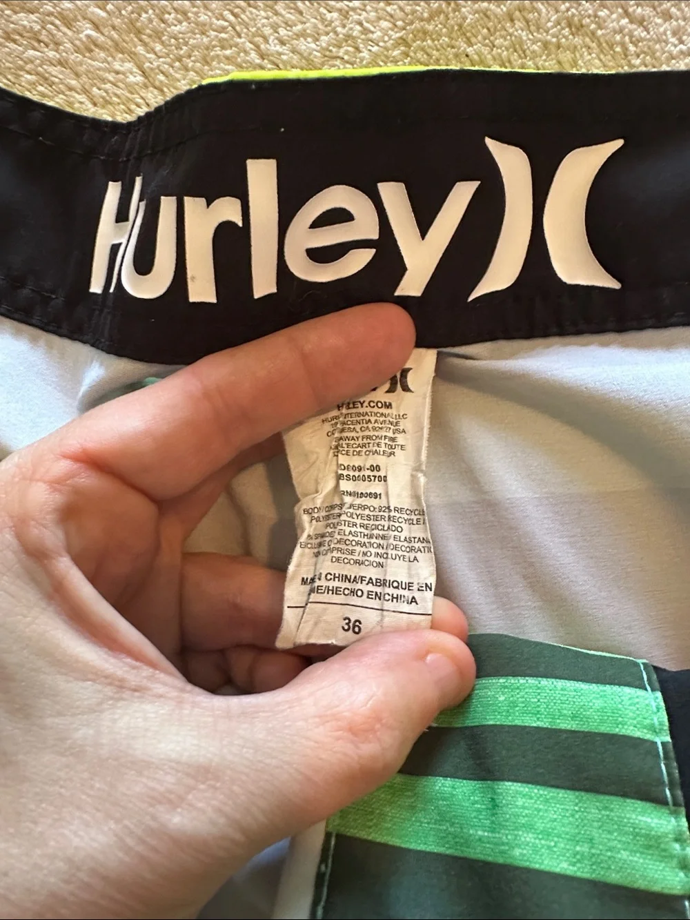 Hurley Green Gradient Stripe Board Shorts with Neon Trim